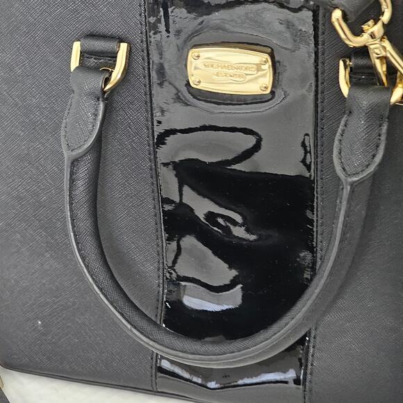 Michael Kors Black Saffiano Leather Center Stripe Dome Satchel - Picture 6 of 11